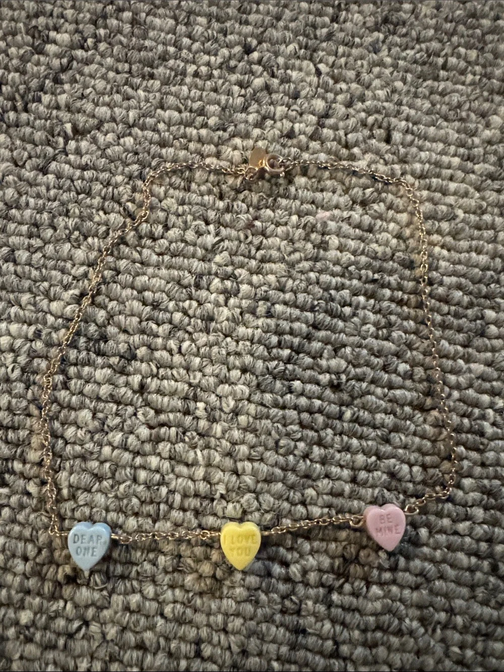 Avon Vintage Gold-Tone Necklace with Blue, Yellow & Pink Heart Charms